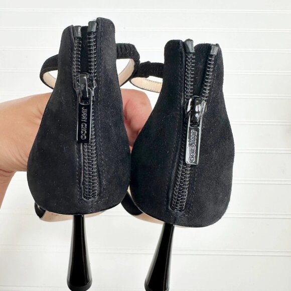 Jimmy Choo Black Suede Reon Sandals Square Toe Ankle Strap 37 - Picture 6 of 8